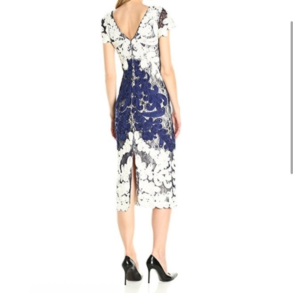 JS Collections Nordstrom Soutache Lace Embroidered Midi Dress Navy White size 4 - Picture 2 of 6